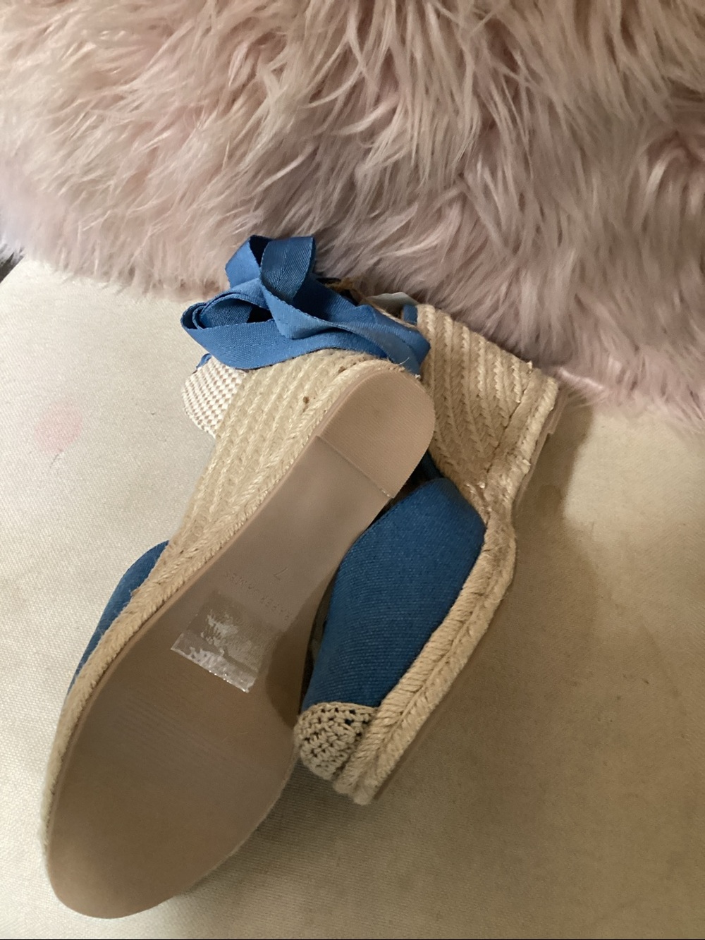 Draper James Denim Blue Espadrille Wedge Sandals with Ankle Ties - Picture 4 of 6
